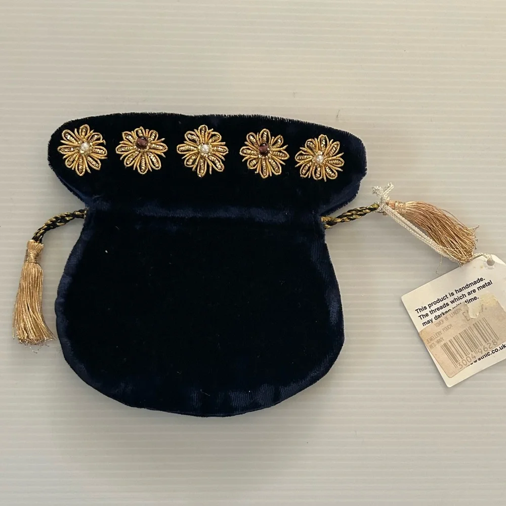 Blue Velvet Jewelery Pouch w Gold Tassels